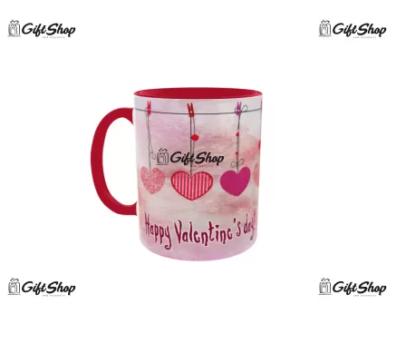Cana rosie gift shop personalizata cu mesaj, happy valentine`s day, model 1, din ceramica, 330ml