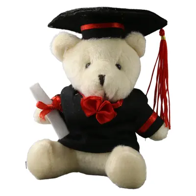Ursulet din plus absolvent cu toca si diploma 13 cm, crem