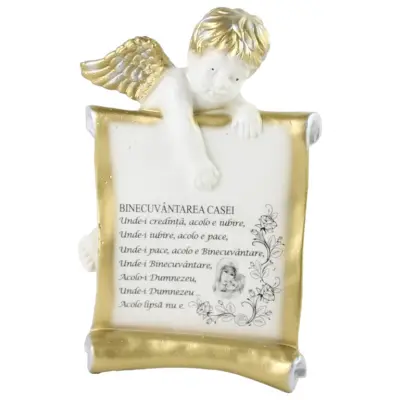 Placheta religioasa cu inger, binecuvantarea casei, decratiune ceramica, 27x17 cm, model 2
