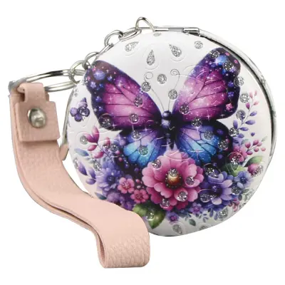 Oglinda de buzunar cu breloc 7 cm, din metal, fluture