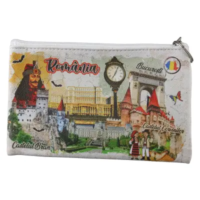 Breloc tip gentuta suvenir romania cu fermoar 17 x 10.5 cm bucuresti / castelul bran / castelul corvinilor