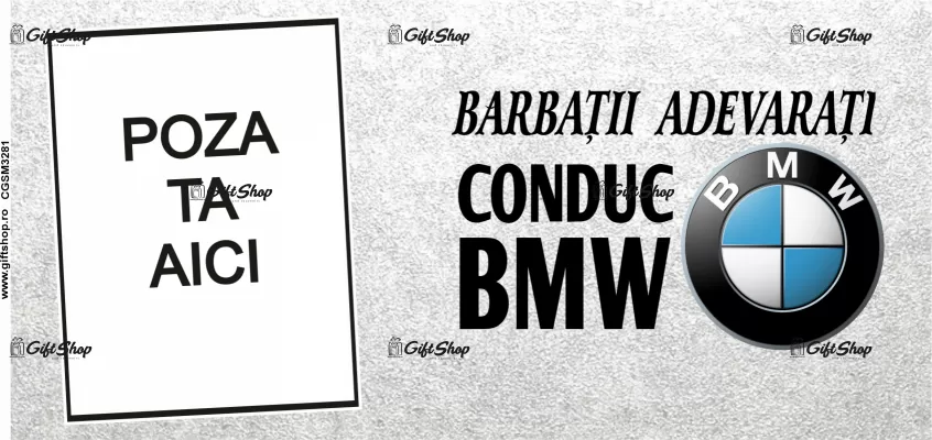 Cana personalizata Gift Shop cu poza si text Barbati adevarati conduc BMW, din ceramica, 330ml, model 3281