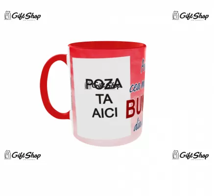 Cana personalizata Gift Shop cu 2 poze si text Pentru cea mai buna BUNICA din lume, din ceramica, 330ml, model 3292