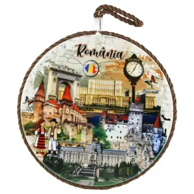 Decoratiune din ceramica, castele romania, bucuresti, suvenir giftshop 17x17x1 cm