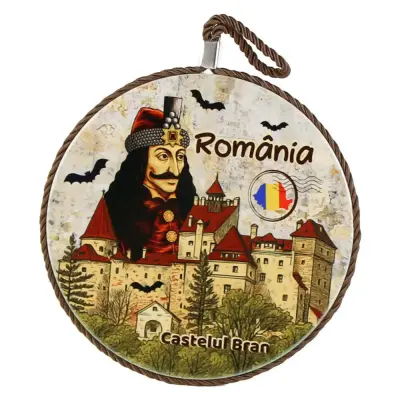 Decoratiune din ceramica, castelul bran vlad tepes romania, suvenir giftshop 17x17x1 cm