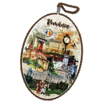 Decoratiune din ceramica, castele romania, suvenir giftshop 17x17x1 cm