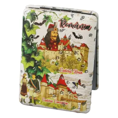 Oglinda de buzunar, castelul bran, castelul corvinilor,romania, suvenir giftshop, 6x8.5 cm