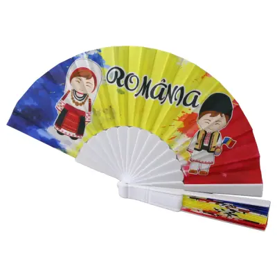 Evantai romania, tricolor cu copii, suvenir giftshop, 23 cm din poliester si plastic