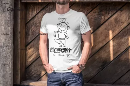 Look he likes you, tricou cu mesaj
