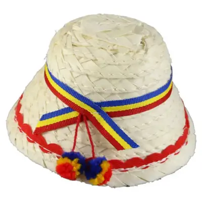 Palarie osan realizata din paie cu banda tricolora, 10×7 cm