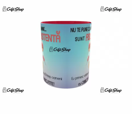 Cana personalizata gift shop, ASISTENTA, model 1, din ceramica, 330ml