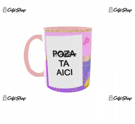 Cana personalizata gift shop cu 2 poze si text, Rapunzel, model 2, din ceramica, 330ml