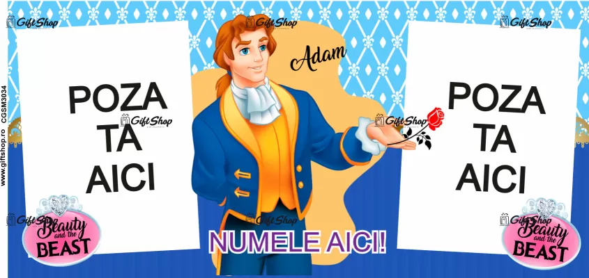 Cana personalizata gift shop cu 2 poze si text, Beauty and the beast, model 6, din ceramica, 330m