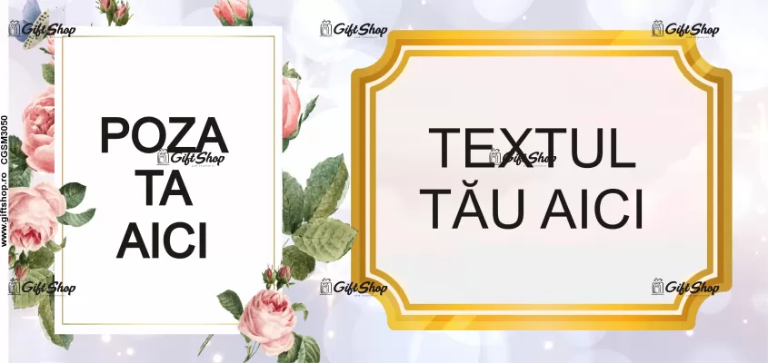Cana personalizata gift shop cu 2 poze si text, Trandafiri, model 1, din ceramica, 330m