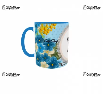 Cana personalizata gift shop cu poza si text, Albastrele, model 1, din ceramica, 330ml