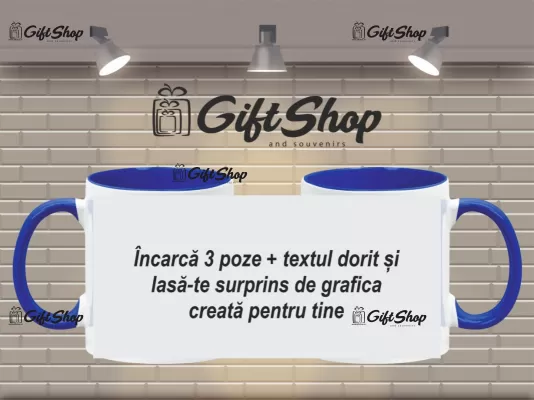 X cana personalizata din ceramica  interior si maner albastru inchis