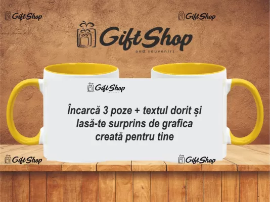 X cana personalizata din ceramica  interior si maner galben