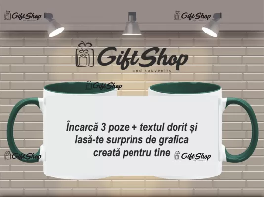 X cana personalizata din ceramica  interior si maner verde inchis