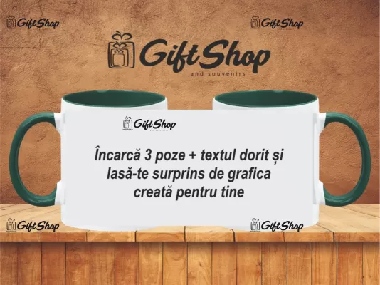 X cana personalizata din ceramica  interior si maner verde inchis
