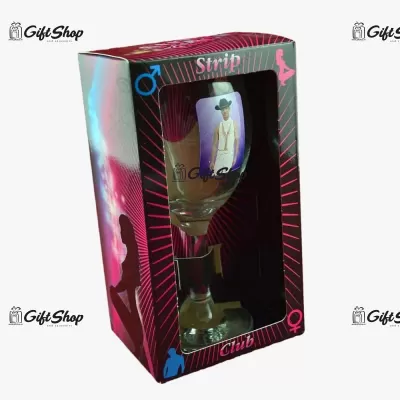 Pahar de vin cu imagine de barbat termic in cutie decorativa E