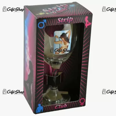 Pahar de vin cu imagine de femeie termica in cutie decorativa – Strip Club B