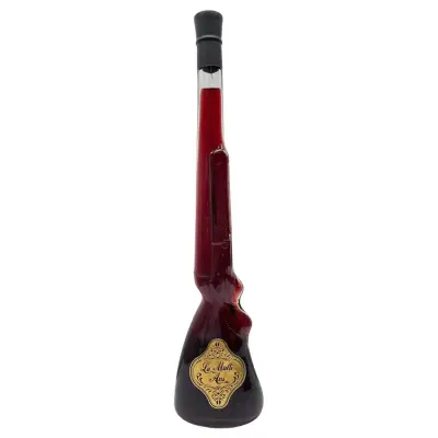 La multi ani, sticla cu vin in forma pusca, cu mesaj